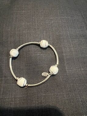 Cookie Lee Silver Bracelet with White Baseball Bead Accents